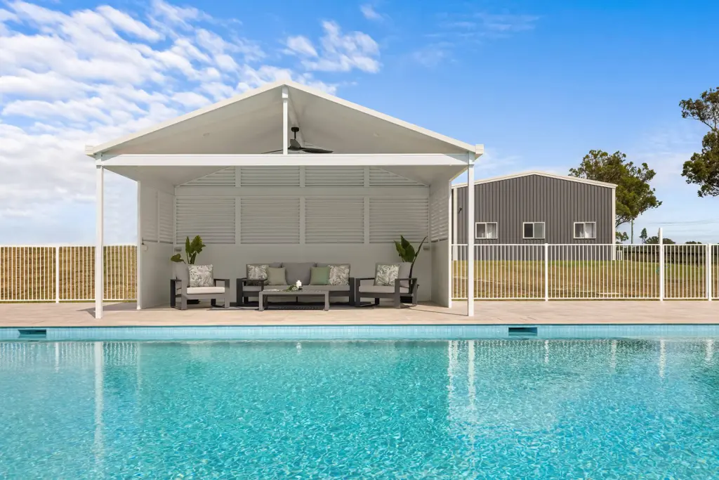 Gable Patio with Louvered Privacy